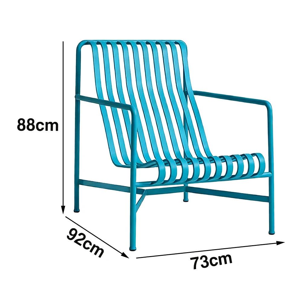 SOLARA Outdoor Metal Seating Collection - Bench, Lounger, Bar Stool & Dining Chair, Heavy-Duty Steel Frame, Weather-Resistant Finish - Light Blue