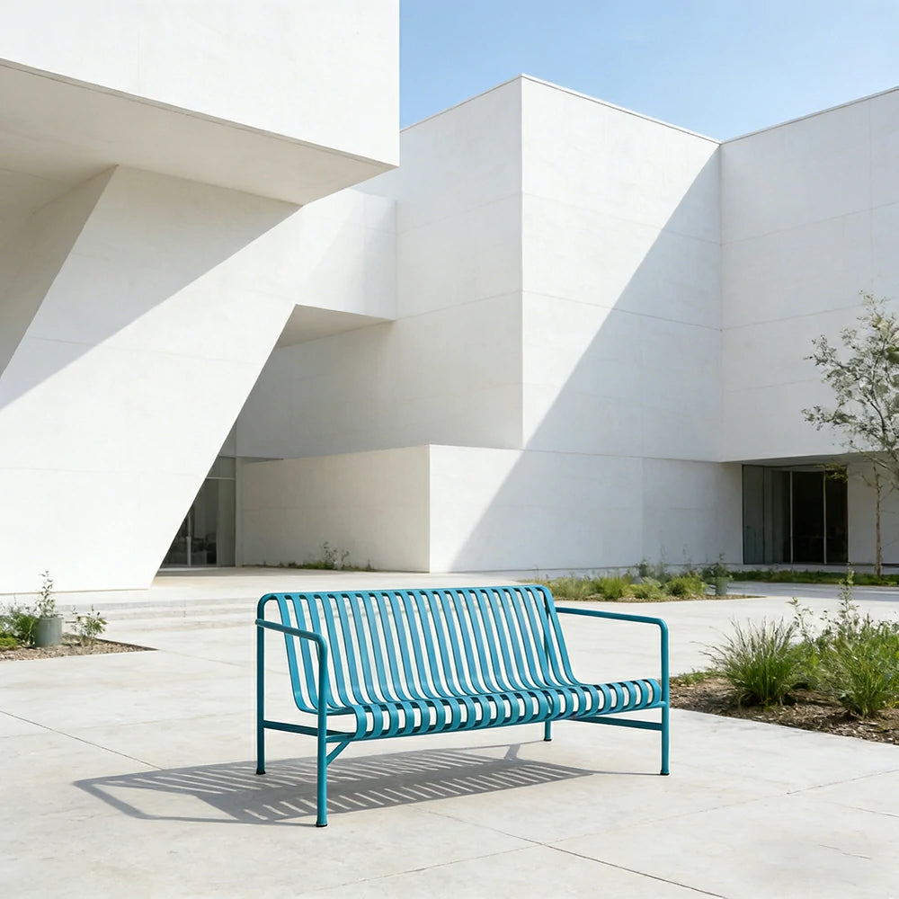 SOLARA Outdoor Metal Seating Collection - Bench, Lounger, Bar Stool & Dining Chair, Heavy-Duty Steel Frame, Weather-Resistant Finish - Light Blue