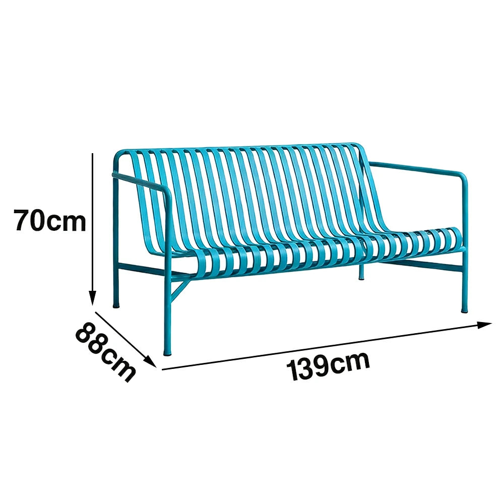 SOLARA Outdoor Metal Seating Collection - Bench, Lounger, Bar Stool & Dining Chair, Heavy-Duty Steel Frame, Weather-Resistant Finish - Light Blue