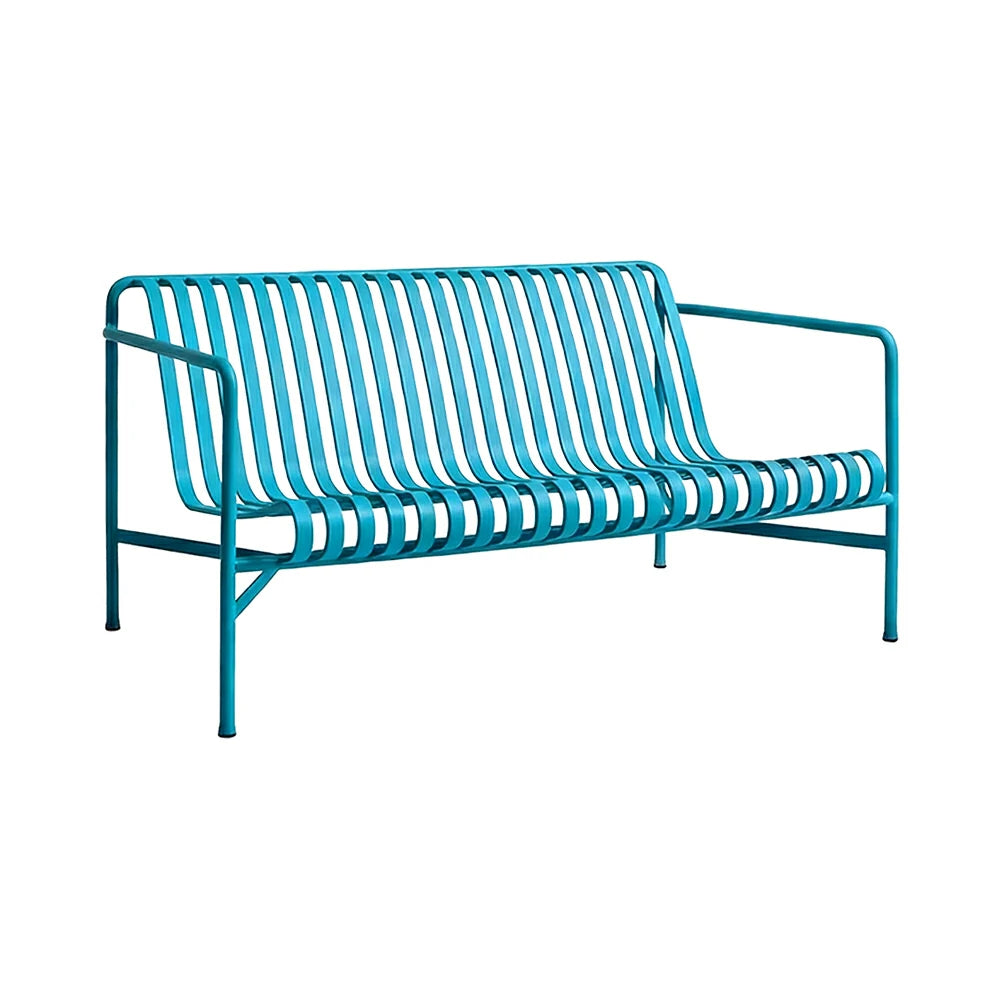 SOLARA Outdoor Metal Seating Collection - Bench, Lounger, Bar Stool & Dining Chair, Heavy-Duty Steel Frame, Weather-Resistant Finish - Light Blue