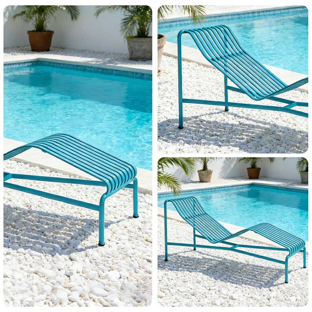 SOLARA Outdoor Metal Seating Collection - Bench, Lounger, Bar Stool & Dining Chair, Heavy-Duty Steel Frame, Weather-Resistant Finish - Light Blue