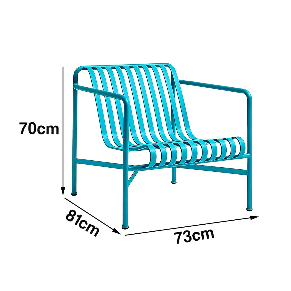 SOLARA Outdoor Metal Seating Collection - Bench, Lounger, Bar Stool & Dining Chair, Heavy-Duty Steel Frame, Weather-Resistant Finish - Light Blue
