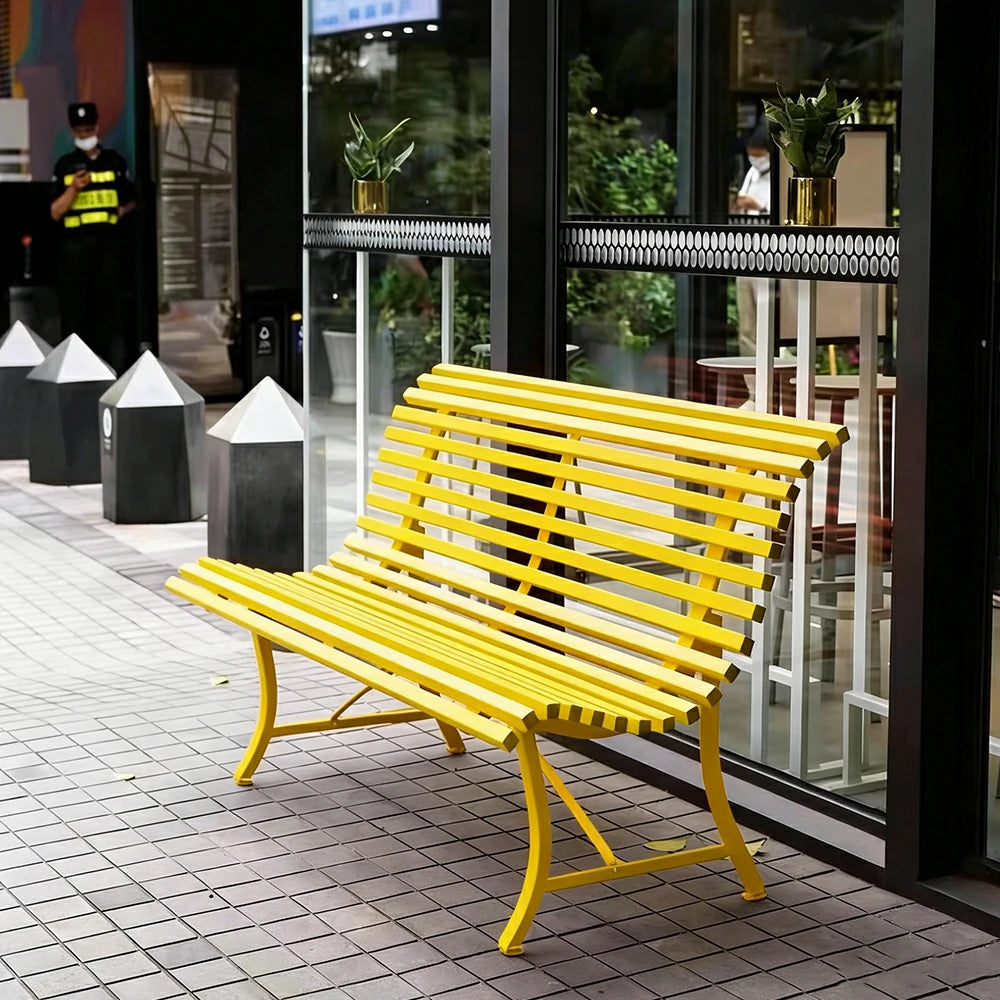 SOLARA 150/200cm Outdoor Bench - High-Strength Iron Frame, Weather-Resistant Coating, Modern Curved Design, Perfect for Gardens, Patios & Commercial Spaces - Yellow