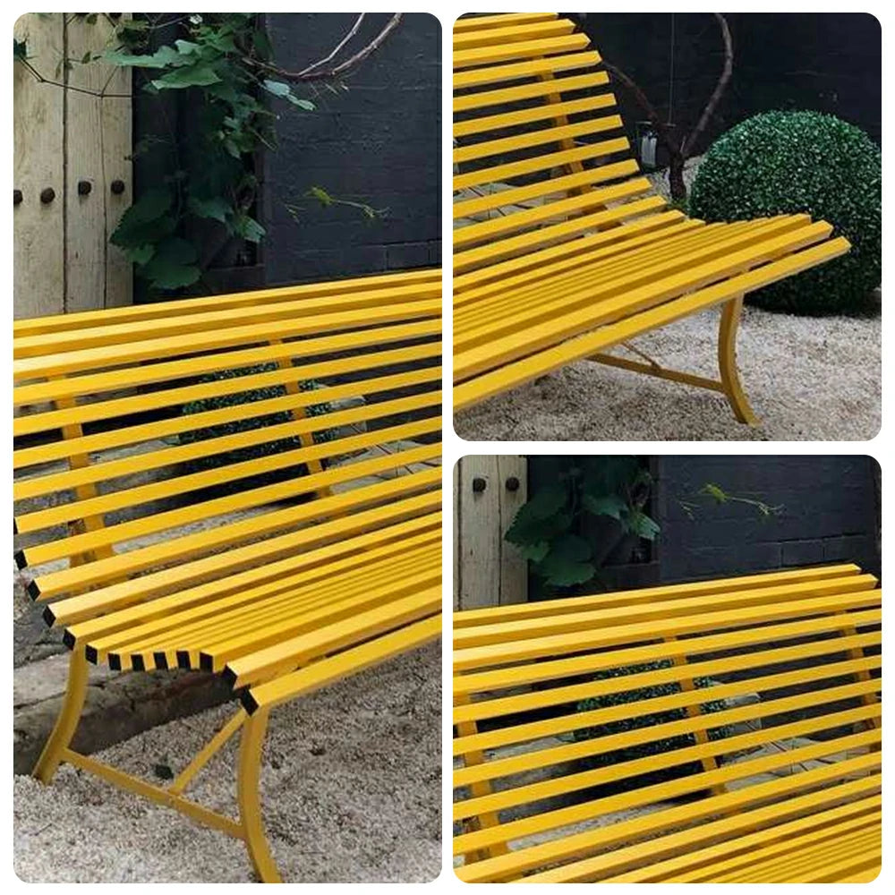 SOLARA 150/200cm Outdoor Bench - High-Strength Iron Frame, Weather-Resistant Coating, Modern Curved Design, Perfect for Gardens, Patios & Commercial Spaces - Yellow