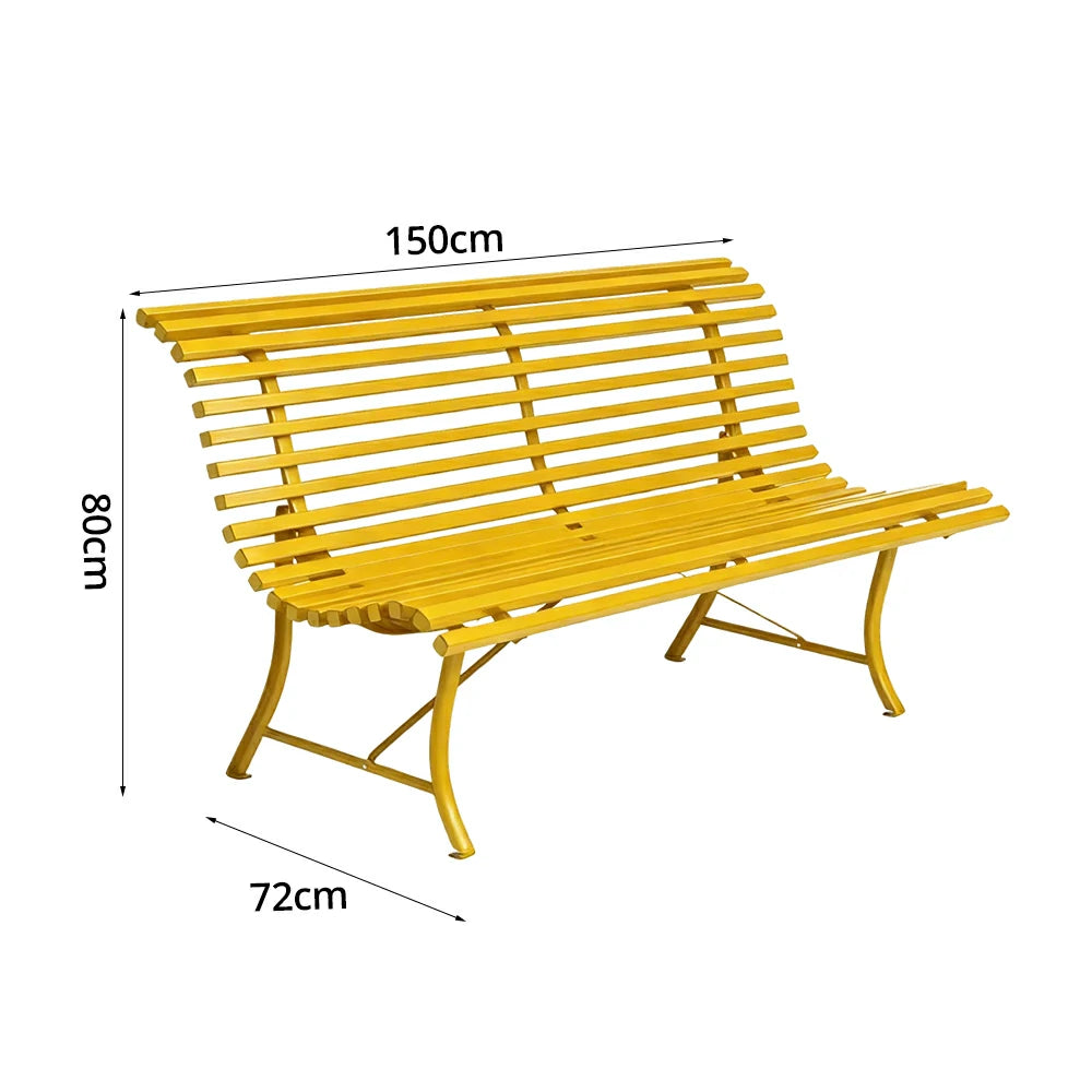 SOLARA 150/200cm Outdoor Bench - High-Strength Iron Frame, Weather-Resistant Coating, Modern Curved Design, Perfect for Gardens, Patios & Commercial Spaces - Yellow