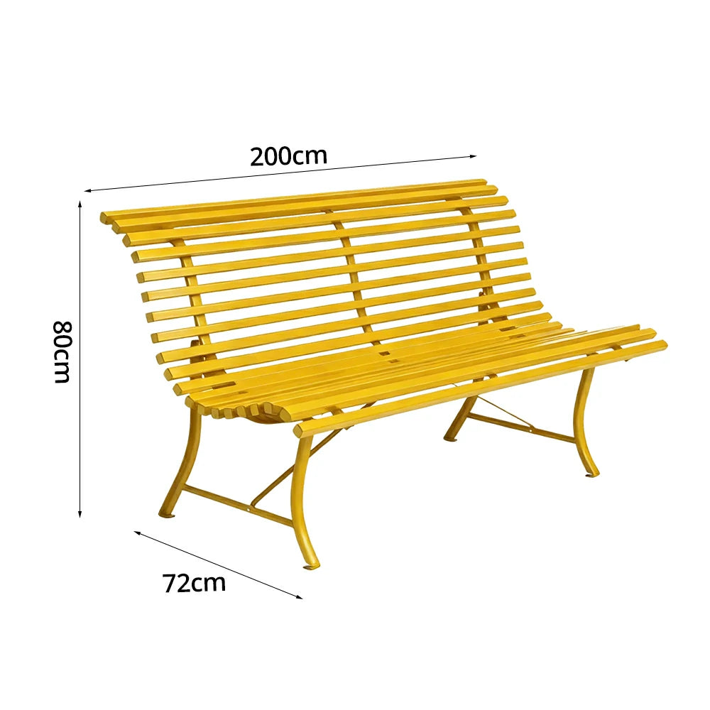 SOLARA 150/200cm Outdoor Bench - High-Strength Iron Frame, Weather-Resistant Coating, Modern Curved Design, Perfect for Gardens, Patios & Commercial Spaces - Yellow
