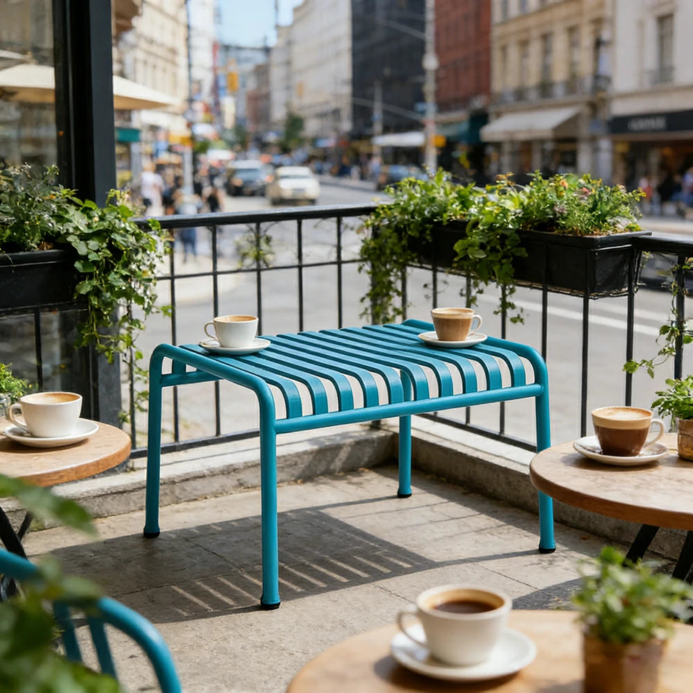 SOLARA Outdoor Metal Furniture Collection - Coffee Table, Long Table, Low Table & Dining Table, Heavy-Duty Steel Frame, Weather-Resistant Finish - Light Blue