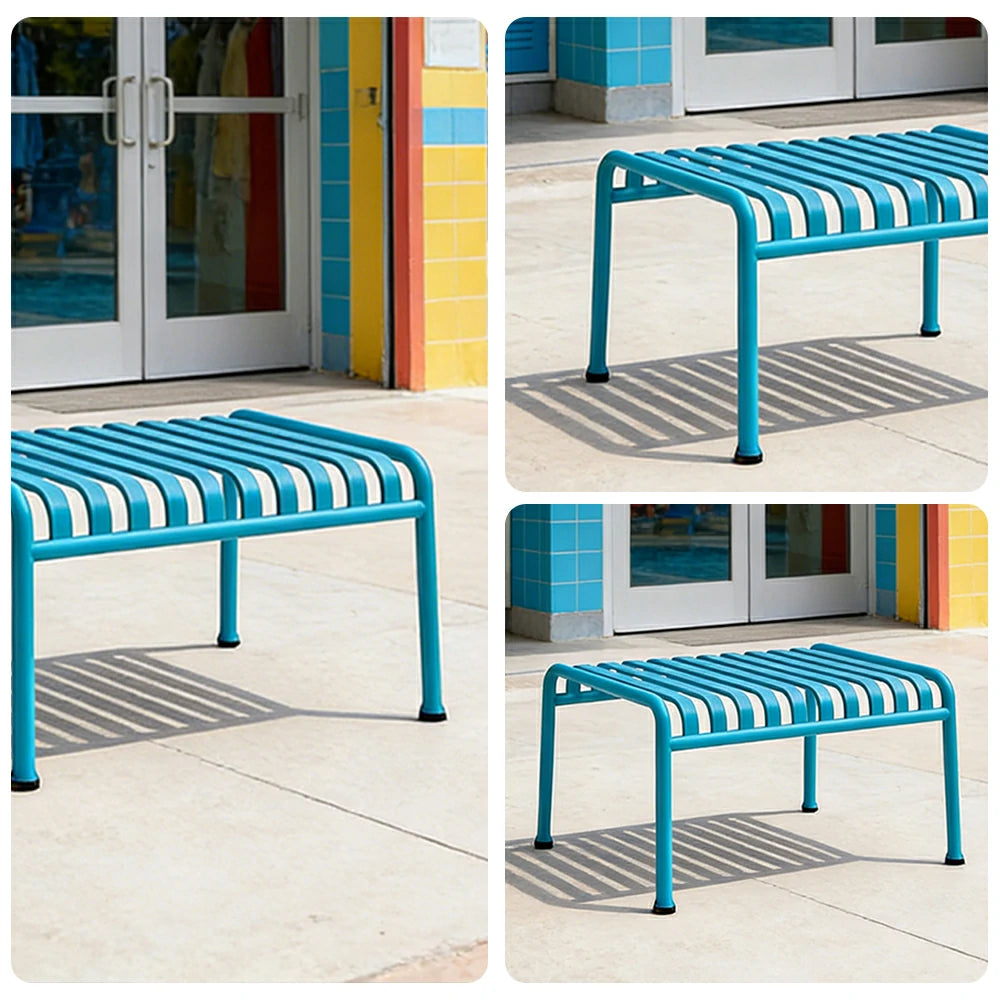 SOLARA Outdoor Metal Furniture Collection - Coffee Table, Long Table, Low Table & Dining Table, Heavy-Duty Steel Frame, Weather-Resistant Finish - Light Blue