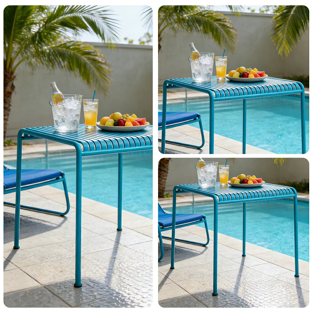 SOLARA Outdoor Metal Furniture Collection - Coffee Table, Long Table, Low Table & Dining Table, Heavy-Duty Steel Frame, Weather-Resistant Finish - Light Blue