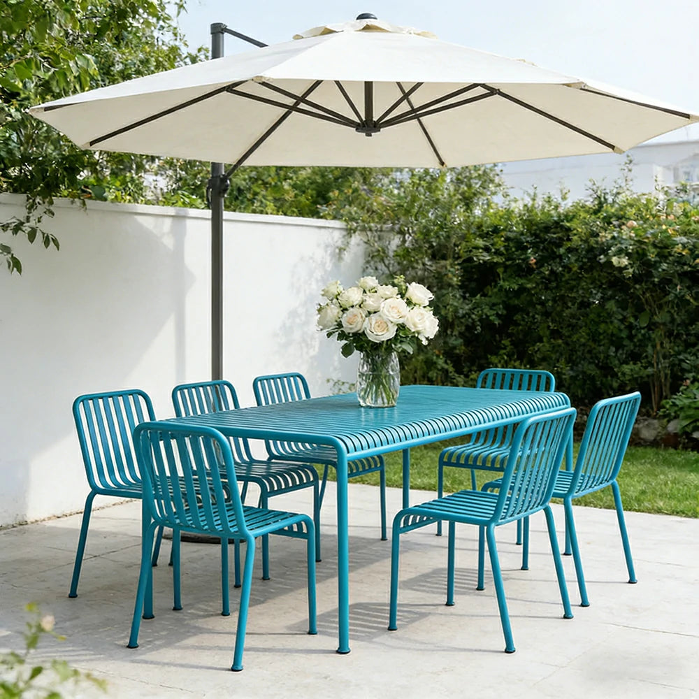 SOLARA Outdoor Metal Furniture Collection - Coffee Table, Long Table, Low Table & Dining Table, Heavy-Duty Steel Frame, Weather-Resistant Finish - Light Blue