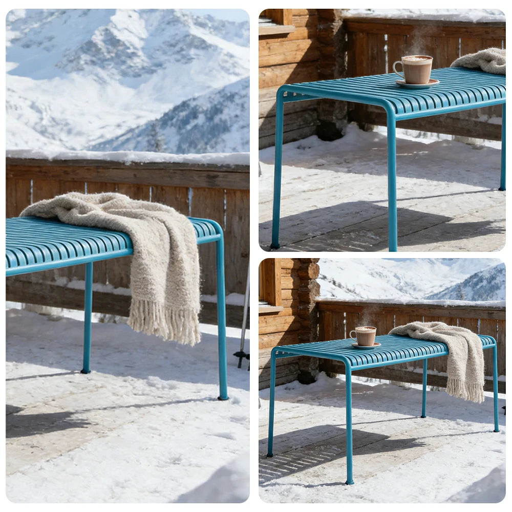 SOLARA Outdoor Metal Furniture Collection - Coffee Table, Long Table, Low Table & Dining Table, Heavy-Duty Steel Frame, Weather-Resistant Finish - Light Blue