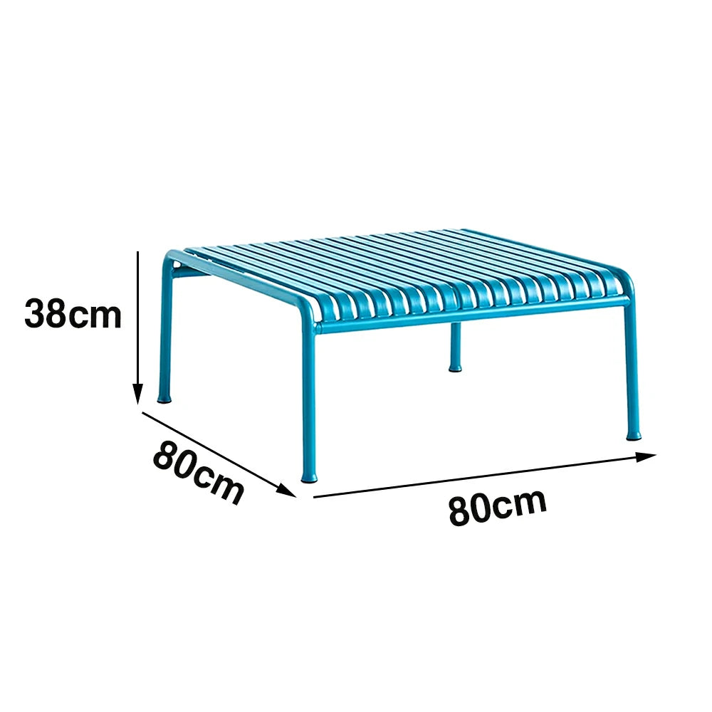 SOLARA Outdoor Metal Furniture Collection - Coffee Table, Long Table, Low Table & Dining Table, Heavy-Duty Steel Frame, Weather-Resistant Finish - Light Blue
