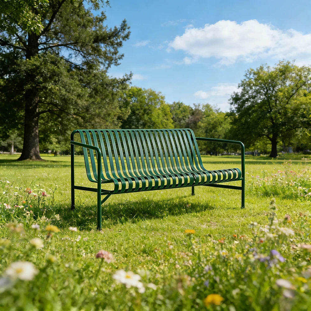 SOLARA Outdoor Metal Furniture Collection - Dining Table, Dining Chair & Lounger, Heavy-Duty Steel Frame, Weather-Resistant Finish - Green