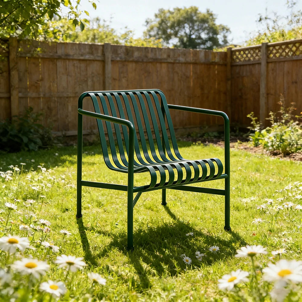 SOLARA Outdoor Metal Furniture Collection - Dining Table, Dining Chair & Lounger, Heavy-Duty Steel Frame, Weather-Resistant Finish - Green