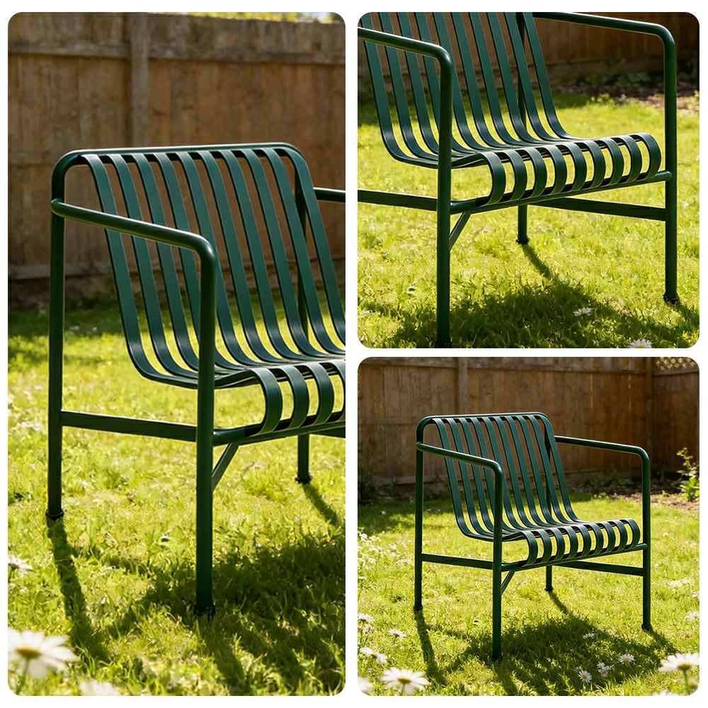 SOLARA Outdoor Metal Furniture Collection - Dining Table, Dining Chair & Lounger, Heavy-Duty Steel Frame, Weather-Resistant Finish - Green