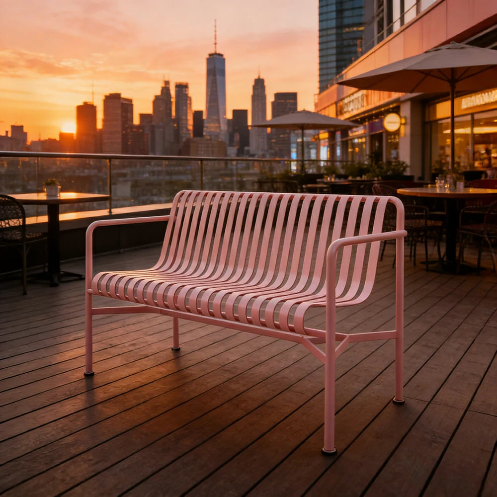 SOLARA Outdoor Metal Furniture Collection - Dining Table, Dining Chair & Lounger, Heavy-Duty Steel Frame, Weather-Resistant Finish - Pink