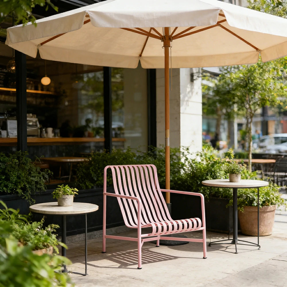 SOLARA Outdoor Metal Furniture Collection - Dining Table, Dining Chair & Lounger, Heavy-Duty Steel Frame, Weather-Resistant Finish - Pink