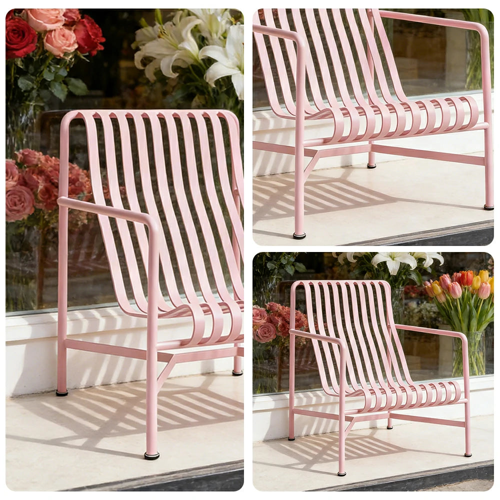 SOLARA Outdoor Metal Furniture Collection - Dining Table, Dining Chair & Lounger, Heavy-Duty Steel Frame, Weather-Resistant Finish - Pink