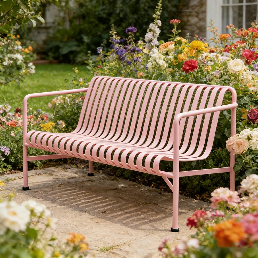 SOLARA Outdoor Metal Furniture Collection - Dining Table, Dining Chair & Lounger, Heavy-Duty Steel Frame, Weather-Resistant Finish - Pink