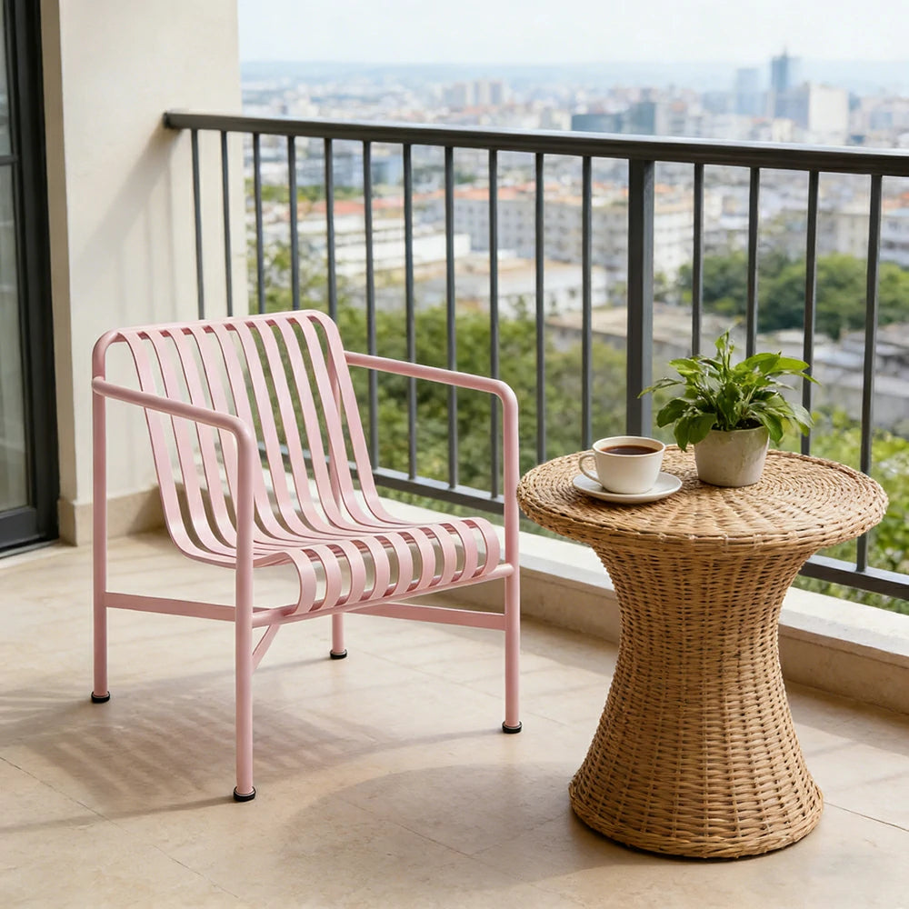 SOLARA Outdoor Metal Furniture Collection - Dining Table, Dining Chair & Lounger, Heavy-Duty Steel Frame, Weather-Resistant Finish - Pink