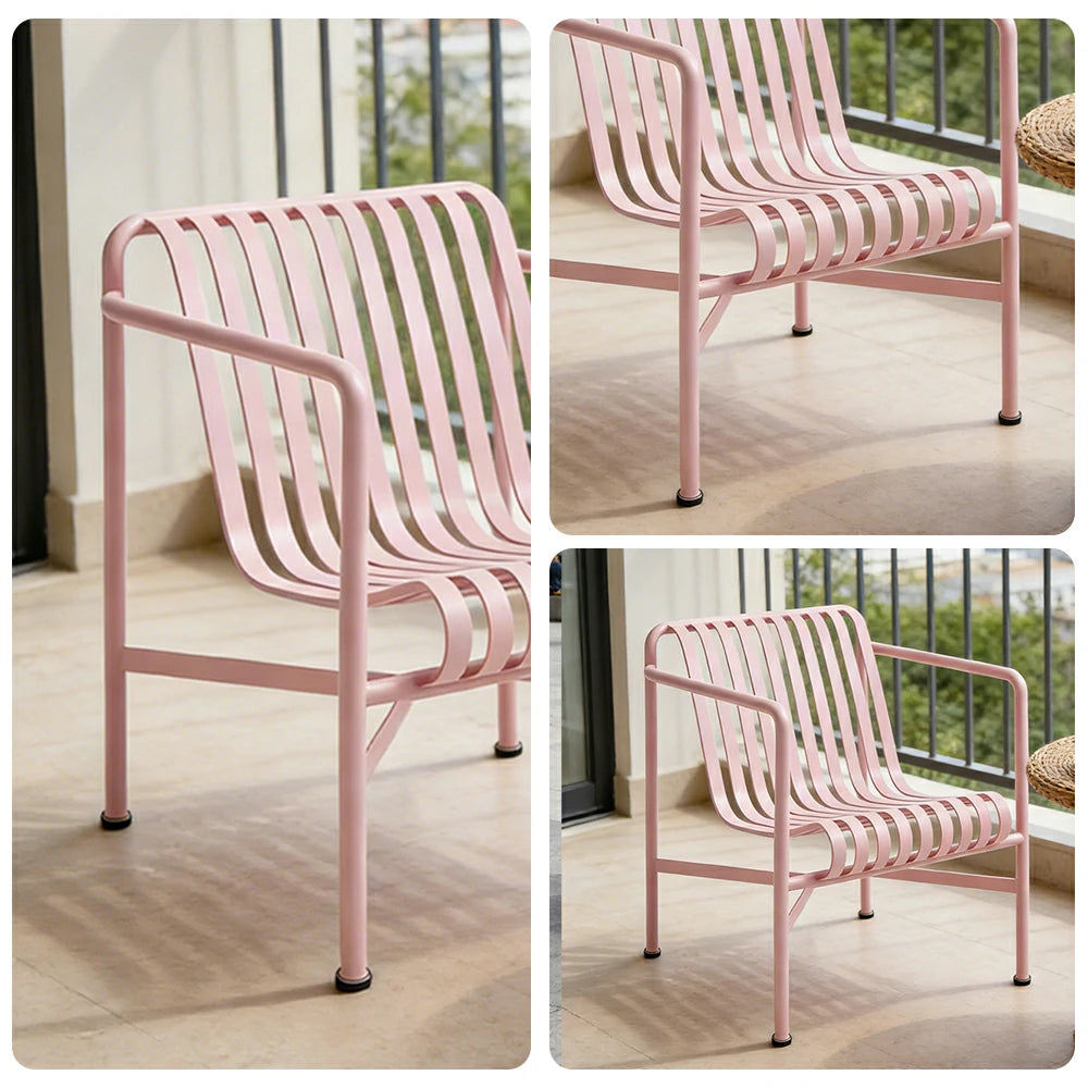 SOLARA Outdoor Metal Furniture Collection - Dining Table, Dining Chair & Lounger, Heavy-Duty Steel Frame, Weather-Resistant Finish - Pink
