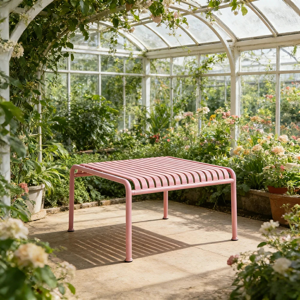 SOLARA Outdoor Metal Furniture Collection - Dining Table, Dining Chair & Lounger, Heavy-Duty Steel Frame, Weather-Resistant Finish - Pink