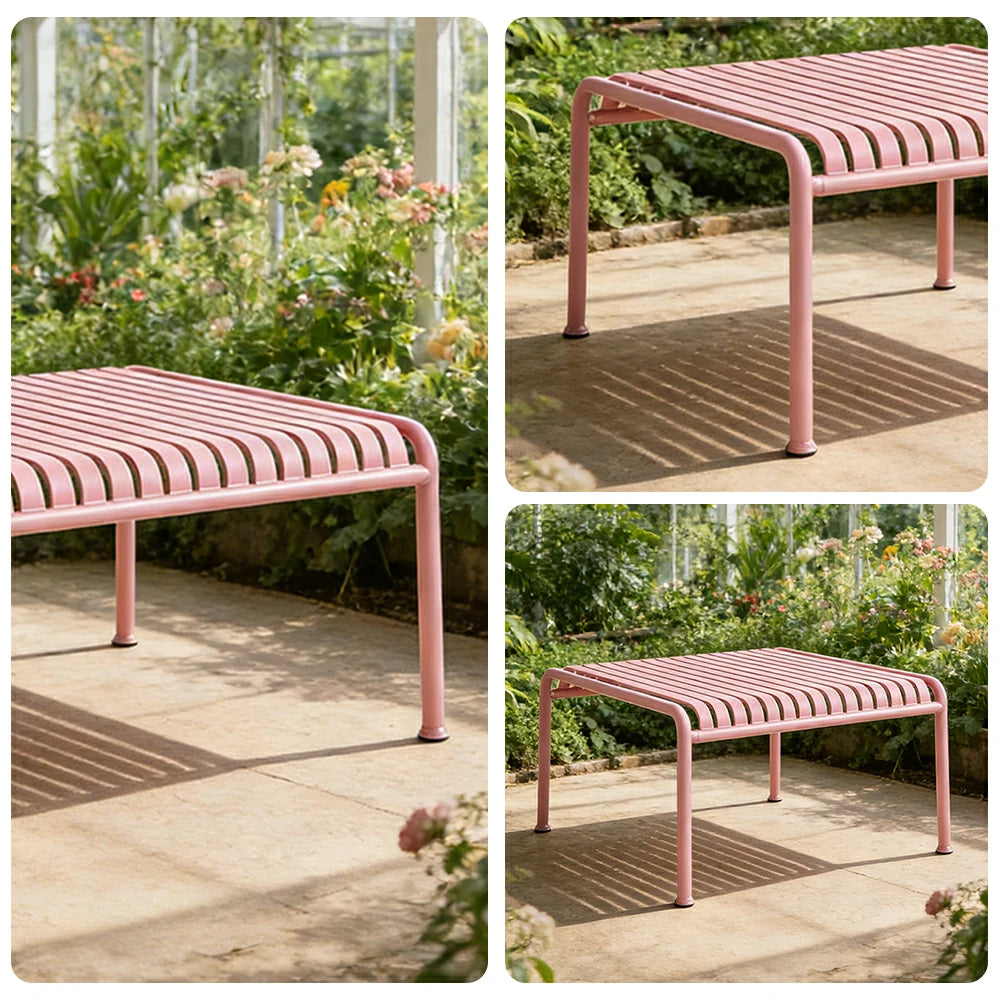 SOLARA Outdoor Metal Furniture Collection - Dining Table, Dining Chair & Lounger, Heavy-Duty Steel Frame, Weather-Resistant Finish - Pink