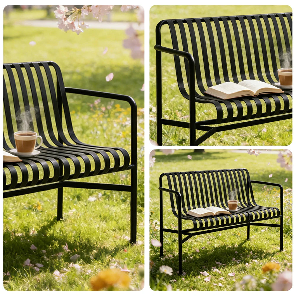 SOLARA Outdoor Metal Furniture Collection - Dining Table, Dining Chair & Lounger, Heavy-Duty Steel Frame, Weather-Resistant Finish - Black