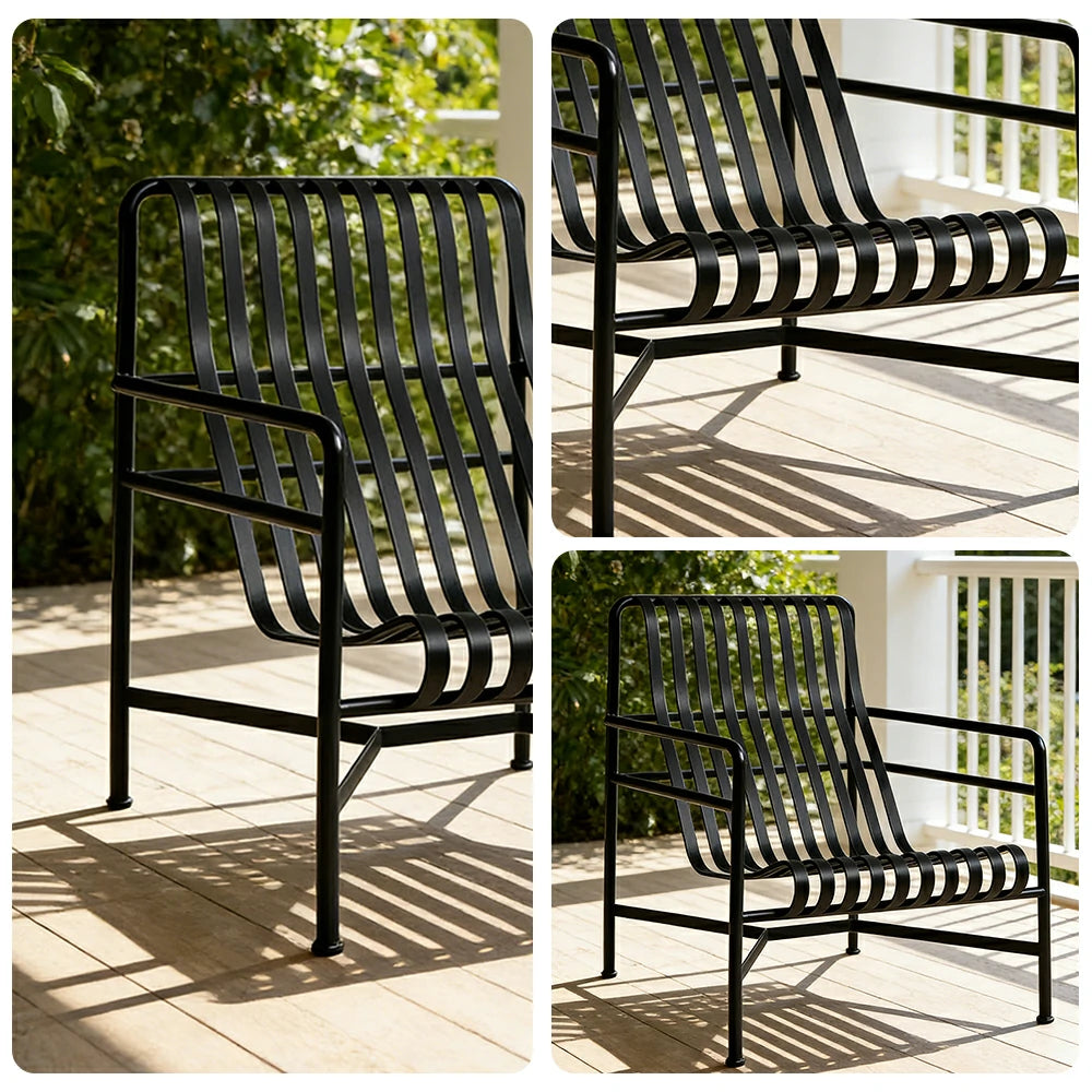 SOLARA Outdoor Metal Furniture Collection - Dining Table, Dining Chair & Lounger, Heavy-Duty Steel Frame, Weather-Resistant Finish - Black