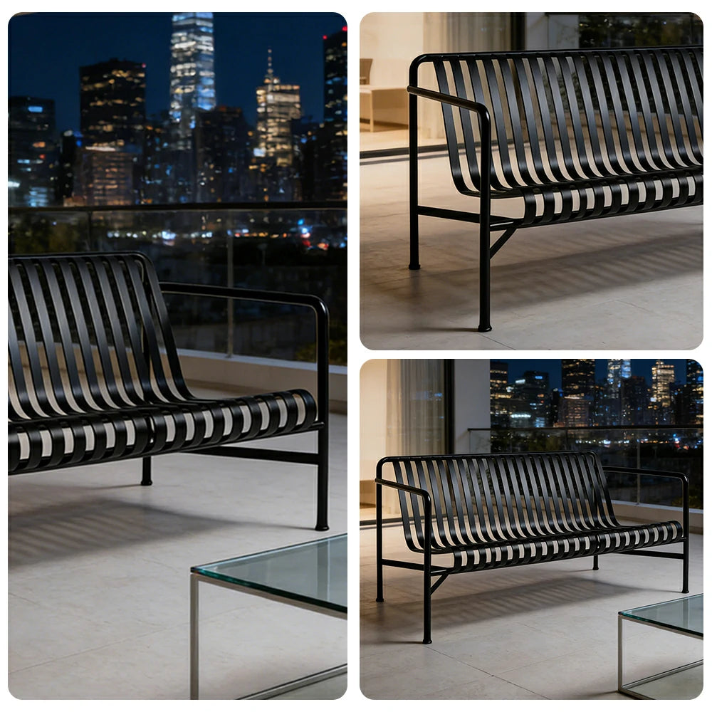 SOLARA Outdoor Metal Furniture Collection - Dining Table, Dining Chair & Lounger, Heavy-Duty Steel Frame, Weather-Resistant Finish - Black