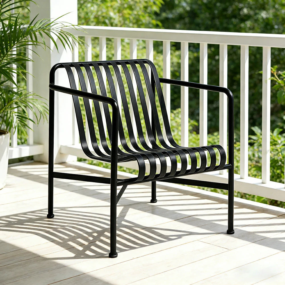 SOLARA Outdoor Metal Furniture Collection - Dining Table, Dining Chair & Lounger, Heavy-Duty Steel Frame, Weather-Resistant Finish - Black