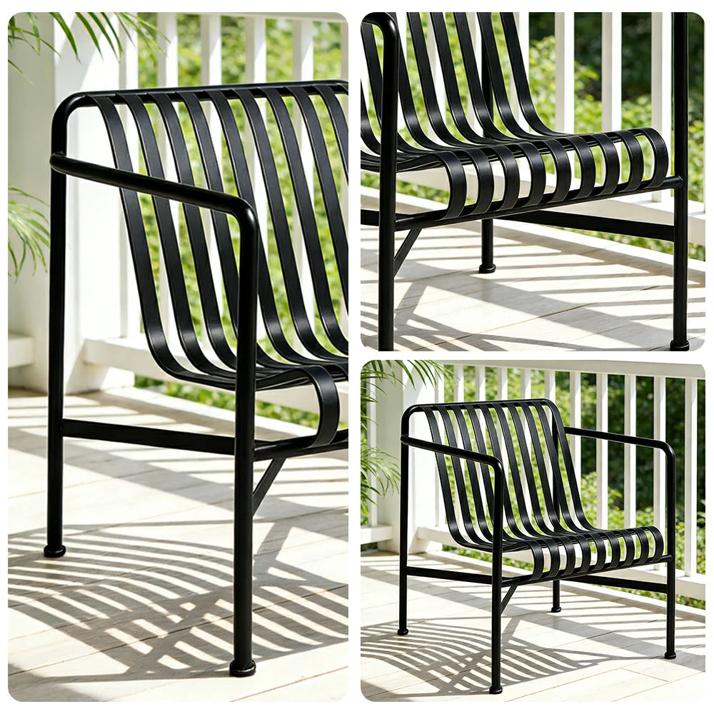 SOLARA Outdoor Metal Furniture Collection - Dining Table, Dining Chair & Lounger, Heavy-Duty Steel Frame, Weather-Resistant Finish - Black