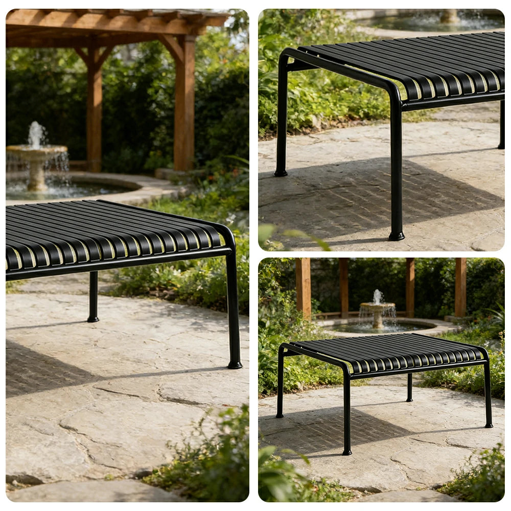 SOLARA Outdoor Metal Furniture Collection - Dining Table, Dining Chair & Lounger, Heavy-Duty Steel Frame, Weather-Resistant Finish - Black