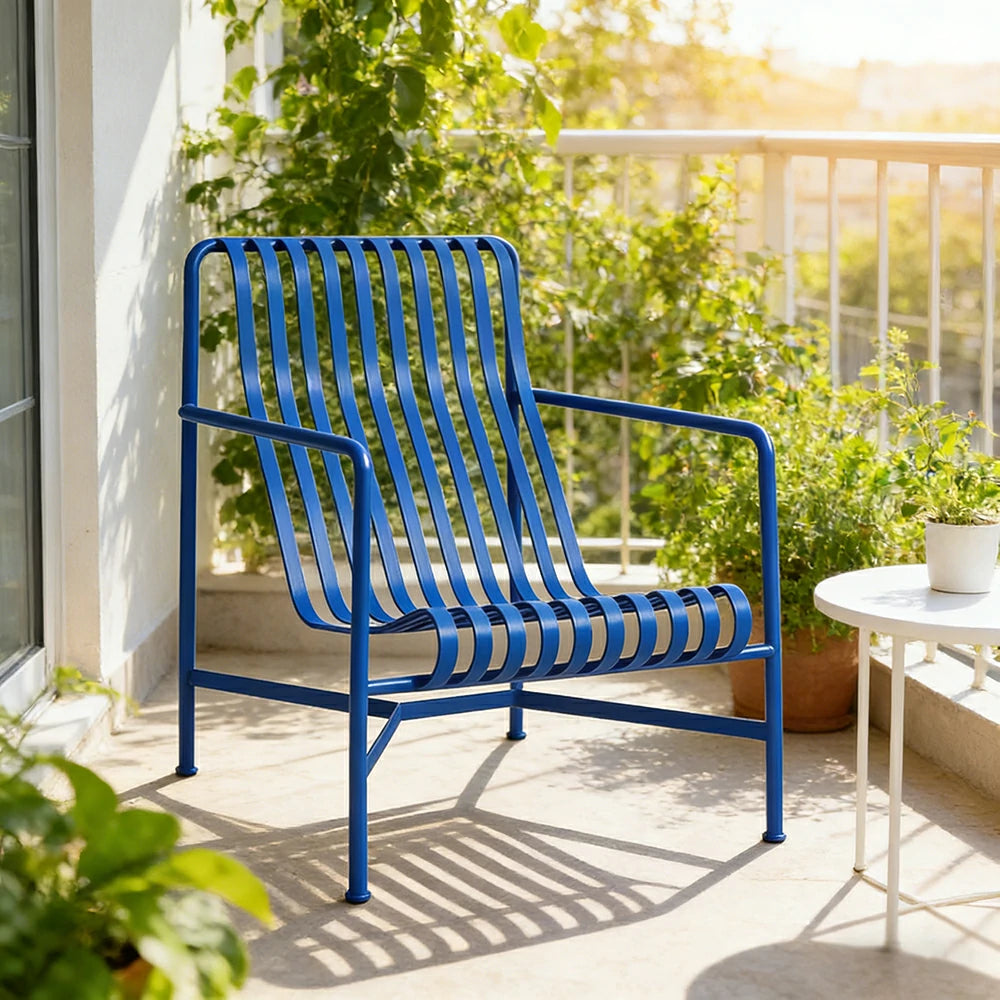 SOLARA Outdoor Metal Furniture Collection - Dining Table, Dining Chair & Lounger, Heavy-Duty Steel Frame, Weather-Resistant Finish - Blue