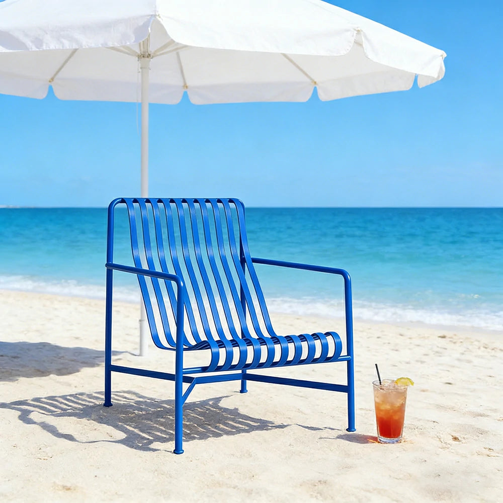 SOLARA Outdoor Metal Furniture Collection - Dining Table, Dining Chair & Lounger, Heavy-Duty Steel Frame, Weather-Resistant Finish - Blue