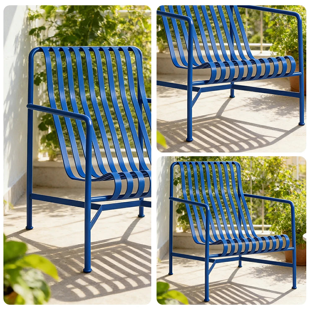 SOLARA Outdoor Metal Furniture Collection - Dining Table, Dining Chair & Lounger, Heavy-Duty Steel Frame, Weather-Resistant Finish - Blue