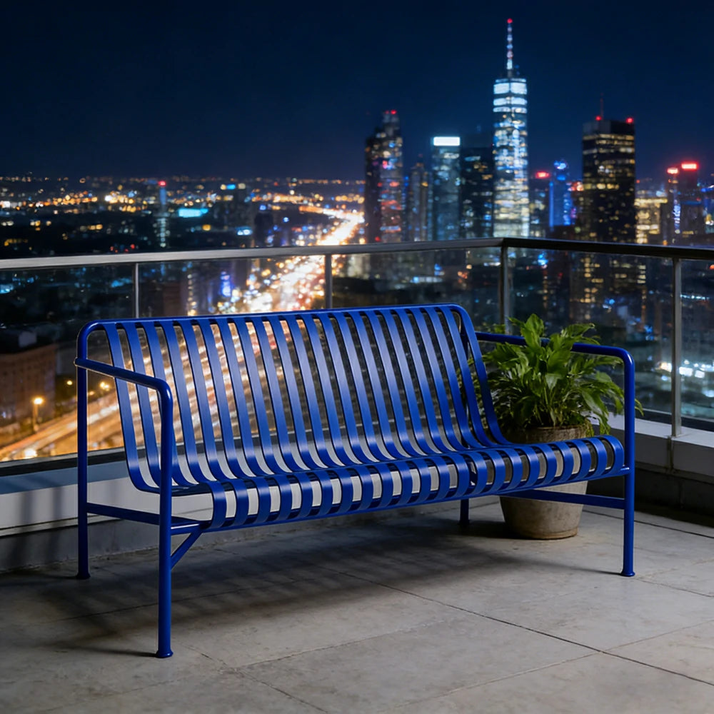 SOLARA Outdoor Metal Furniture Collection - Dining Table, Dining Chair & Lounger, Heavy-Duty Steel Frame, Weather-Resistant Finish - Blue
