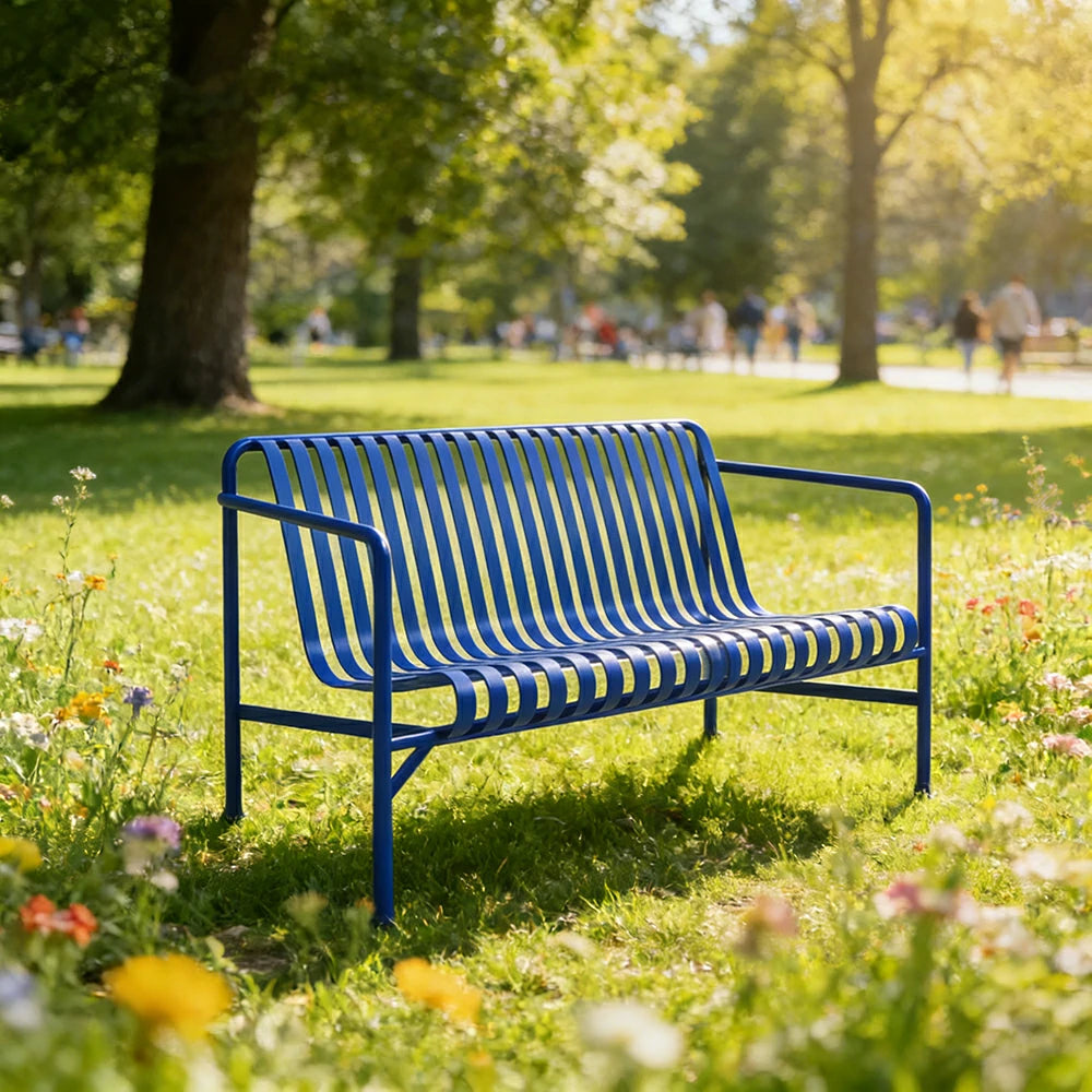 SOLARA Outdoor Metal Furniture Collection - Dining Table, Dining Chair & Lounger, Heavy-Duty Steel Frame, Weather-Resistant Finish - Blue
