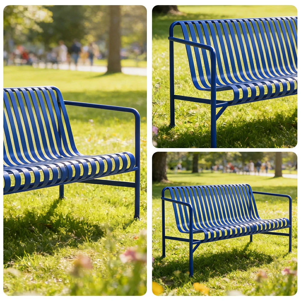 SOLARA Outdoor Metal Furniture Collection - Dining Table, Dining Chair & Lounger, Heavy-Duty Steel Frame, Weather-Resistant Finish - Blue