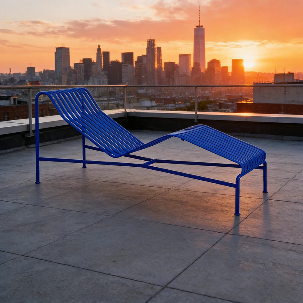 SOLARA Outdoor Metal Furniture Collection - Dining Table, Dining Chair & Lounger, Heavy-Duty Steel Frame, Weather-Resistant Finish - Blue