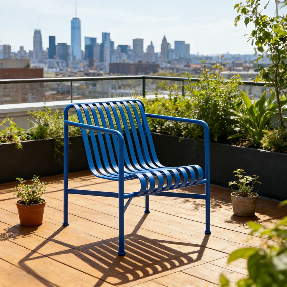 SOLARA Outdoor Metal Furniture Collection - Dining Table, Dining Chair & Lounger, Heavy-Duty Steel Frame, Weather-Resistant Finish - Blue