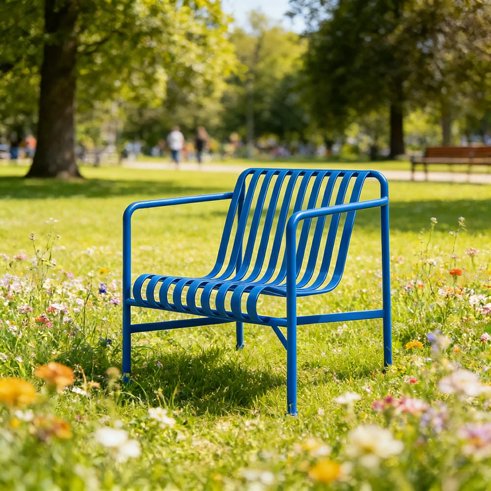 SOLARA Outdoor Metal Furniture Collection - Dining Table, Dining Chair & Lounger, Heavy-Duty Steel Frame, Weather-Resistant Finish - Blue