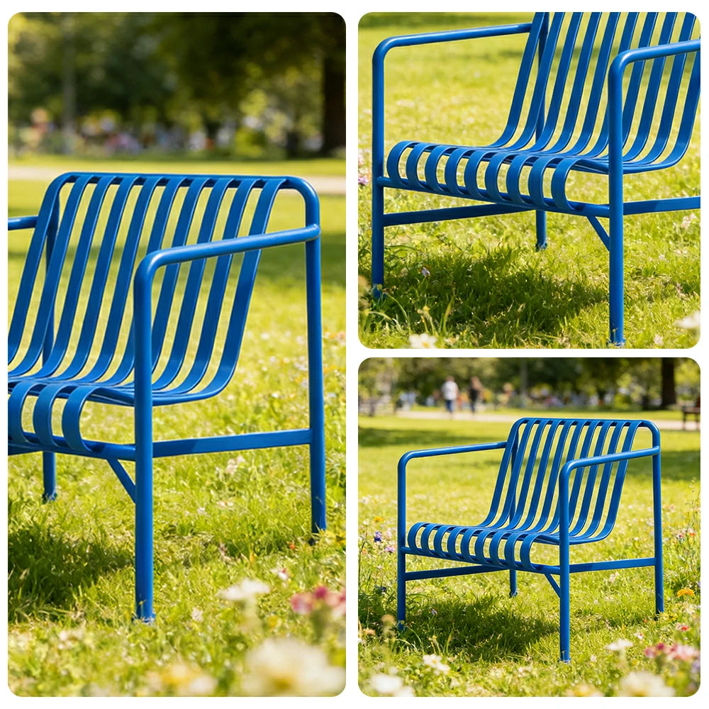 SOLARA Outdoor Metal Furniture Collection - Dining Table, Dining Chair & Lounger, Heavy-Duty Steel Frame, Weather-Resistant Finish - Blue