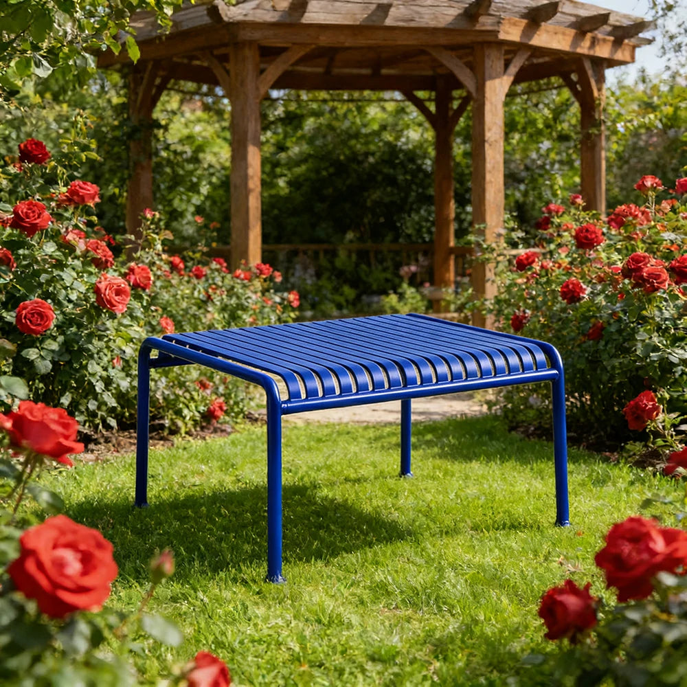 SOLARA Outdoor Metal Furniture Collection - Dining Table, Dining Chair & Lounger, Heavy-Duty Steel Frame, Weather-Resistant Finish - Blue