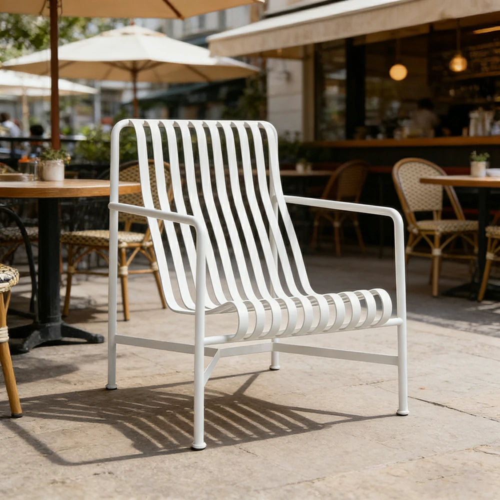 SOLARA Outdoor Metal Furniture Collection - Dining Table, Dining Chair & Lounger, Heavy-Duty Steel Frame, Weather-Resistant Finish - White