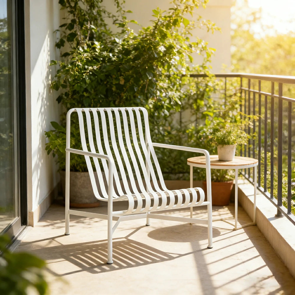 SOLARA Outdoor Metal Furniture Collection - Dining Table, Dining Chair & Lounger, Heavy-Duty Steel Frame, Weather-Resistant Finish - White