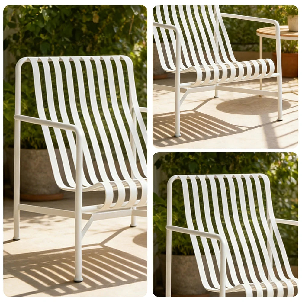 SOLARA Outdoor Metal Furniture Collection - Dining Table, Dining Chair & Lounger, Heavy-Duty Steel Frame, Weather-Resistant Finish - White