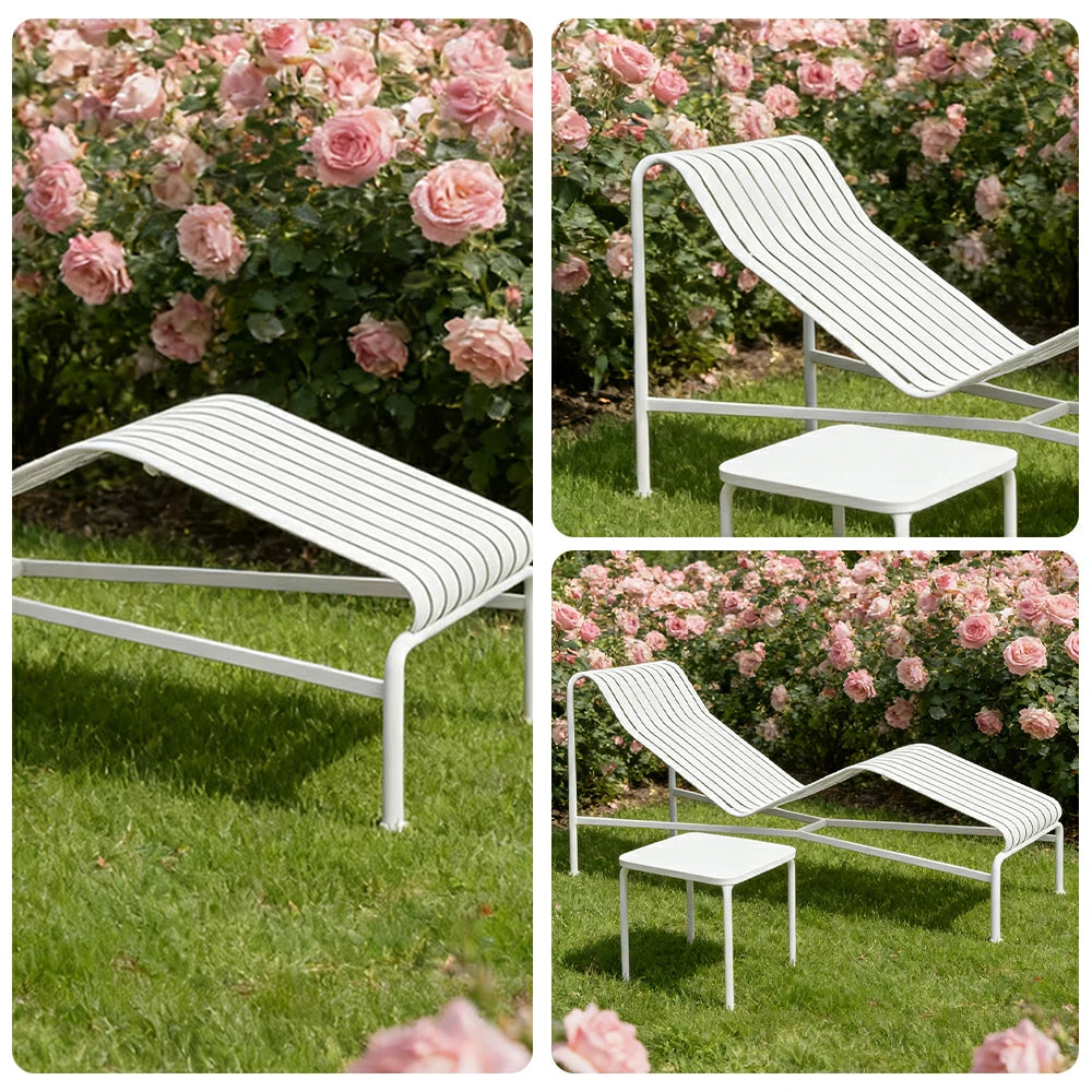 SOLARA Outdoor Metal Furniture Collection - Dining Table, Dining Chair & Lounger, Heavy-Duty Steel Frame, Weather-Resistant Finish - White