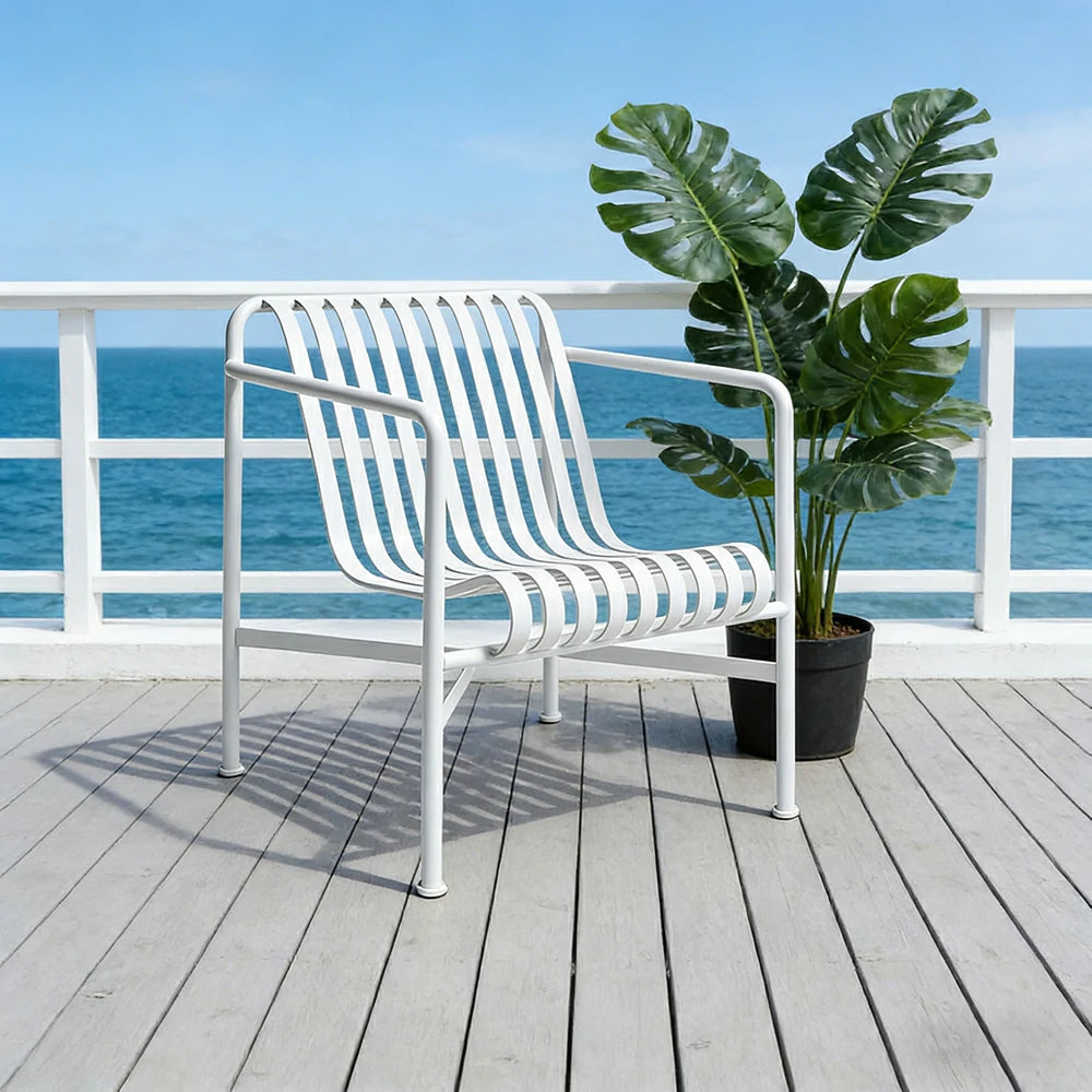 SOLARA Outdoor Metal Furniture Collection - Dining Table, Dining Chair & Lounger, Heavy-Duty Steel Frame, Weather-Resistant Finish - White