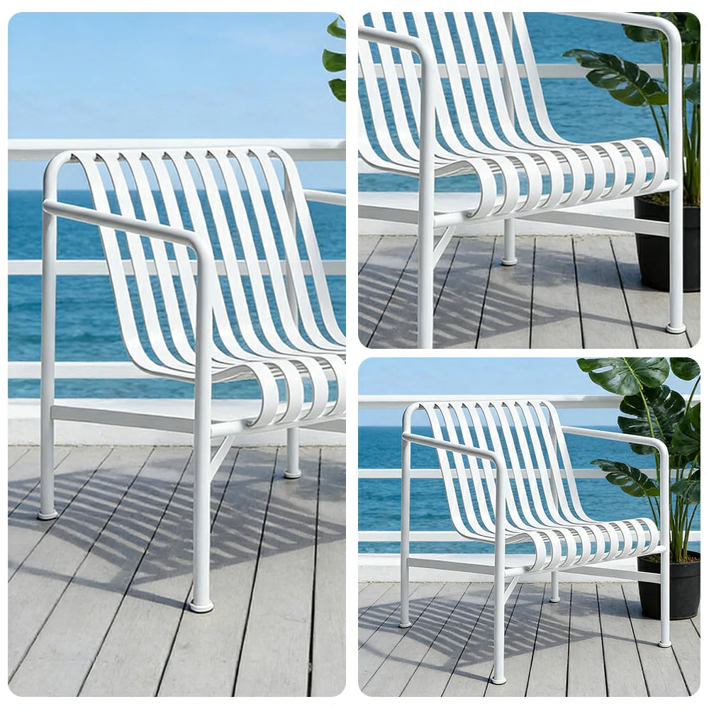 SOLARA Outdoor Metal Furniture Collection - Dining Table, Dining Chair & Lounger, Heavy-Duty Steel Frame, Weather-Resistant Finish - White